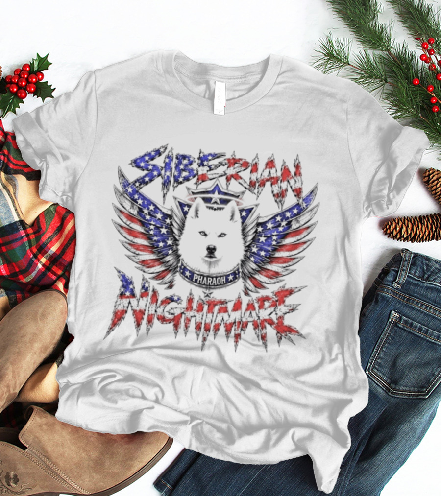 Siberian Nightmare Husky Wings American Flag T-Shirt