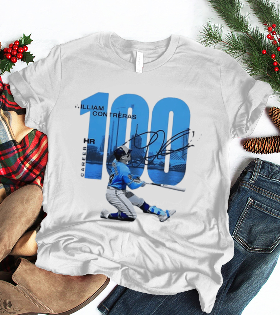 William Contreras Milwaukee Brewers 100 HR Milestone Signature T-Shirt