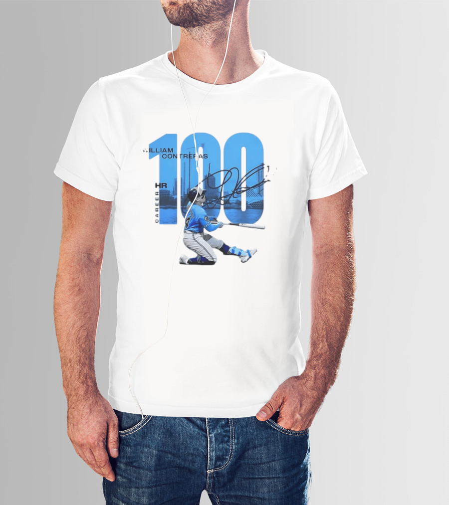 William Contreras Milwaukee Brewers 100 HR Milestone Signature T-Shirt