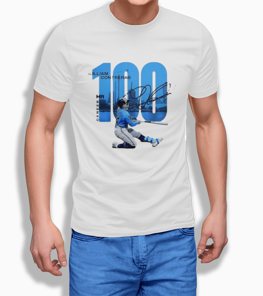 William Contreras Milwaukee Brewers 100 HR Milestone Signature T-Shirt