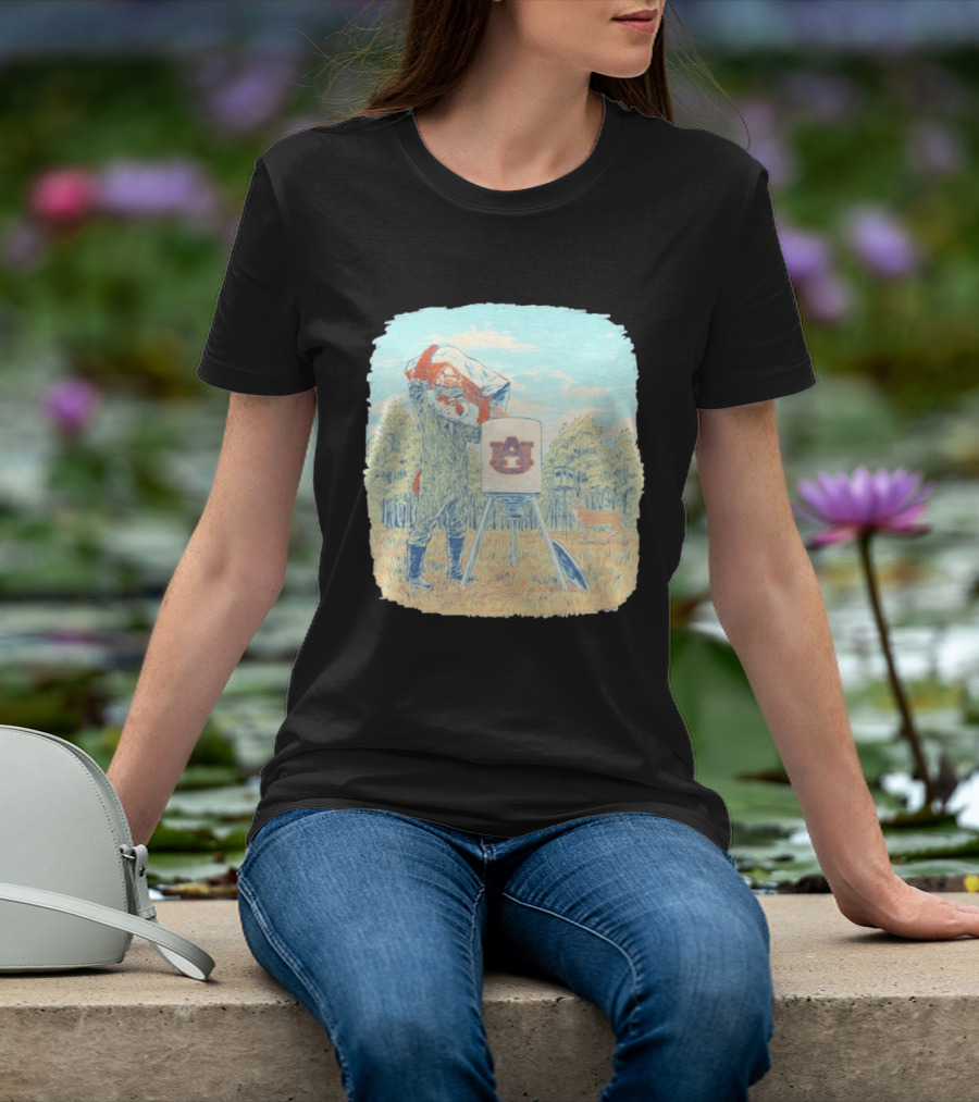 Aubie The Tiger Auburn University Deer Hunting Scene With Feeder And Deer T-Shirt