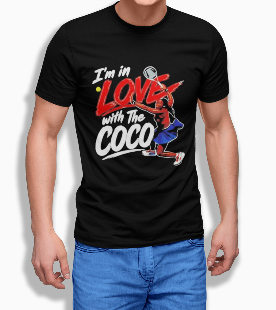 I'm In Love With The Coco Tennis Slam Action Bold Red And White T-Shirt