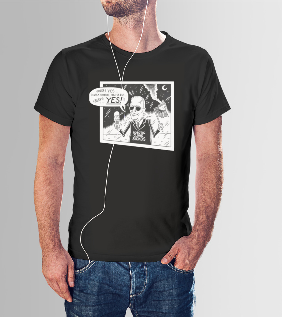 Joe Biden Robotic Clone Sickos Cartoon Ice Cream Flag Speech Bubble BEEP YES T-Shirt