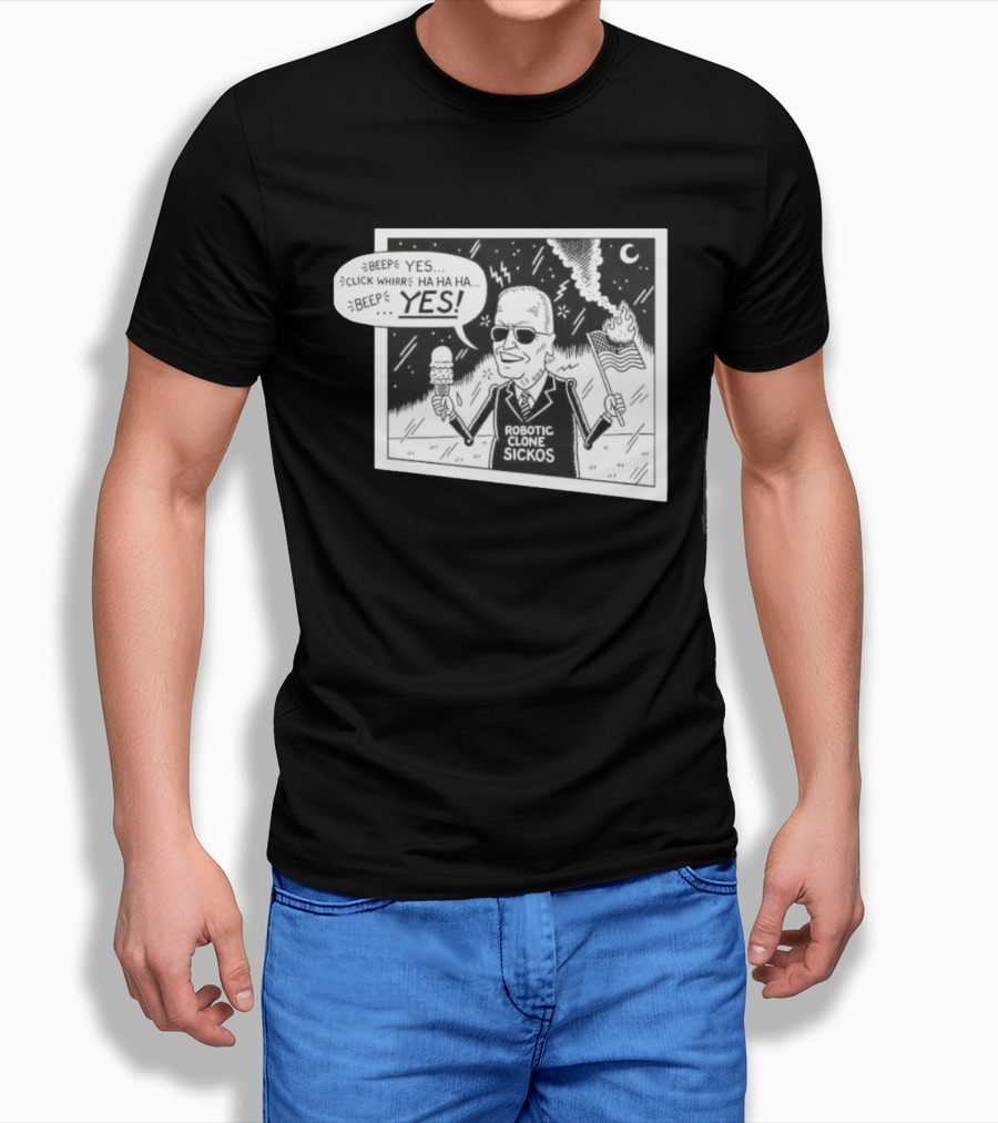 Joe Biden Robotic Clone Sickos Cartoon Ice Cream Flag Speech Bubble BEEP YES T-Shirt