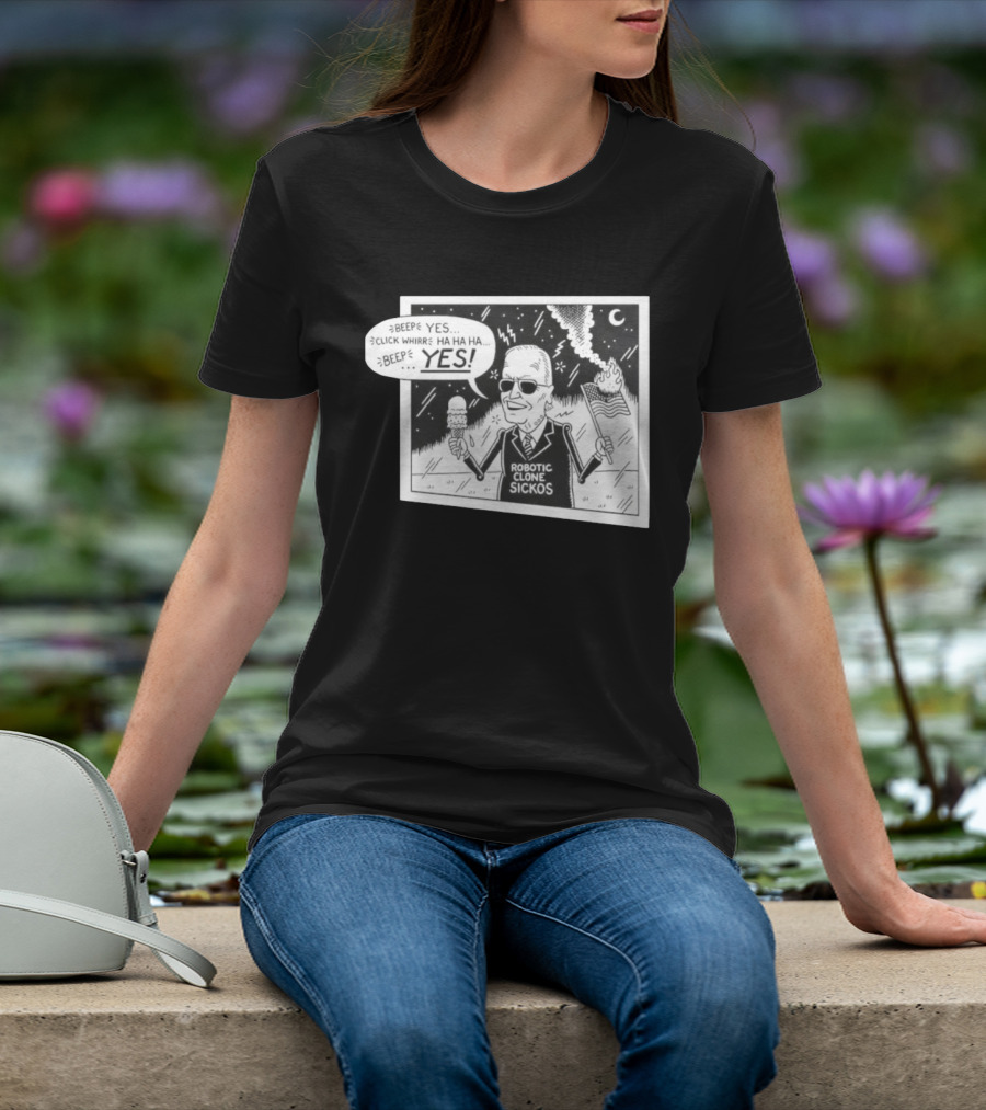 Joe Biden Robotic Clone Sickos Cartoon Ice Cream Flag Speech Bubble BEEP YES T-Shirt