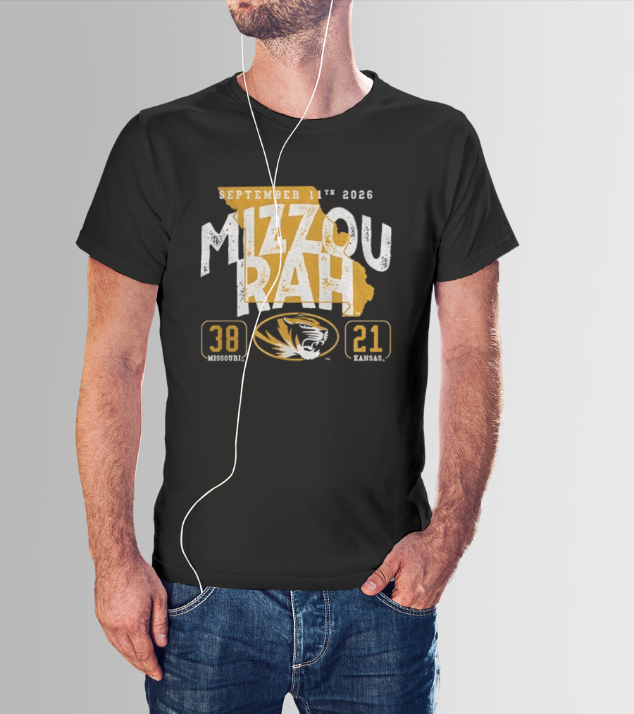 Missouri Tigers 38 Vs Kansas Jayhawks 21 Mizzou Rah September 11th 2026 T-Shirt