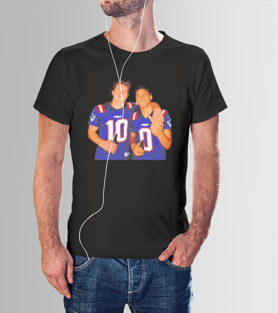 New England Patriots Drake Maye Christian Gonzalez Middle Finger Beer T-Shirt