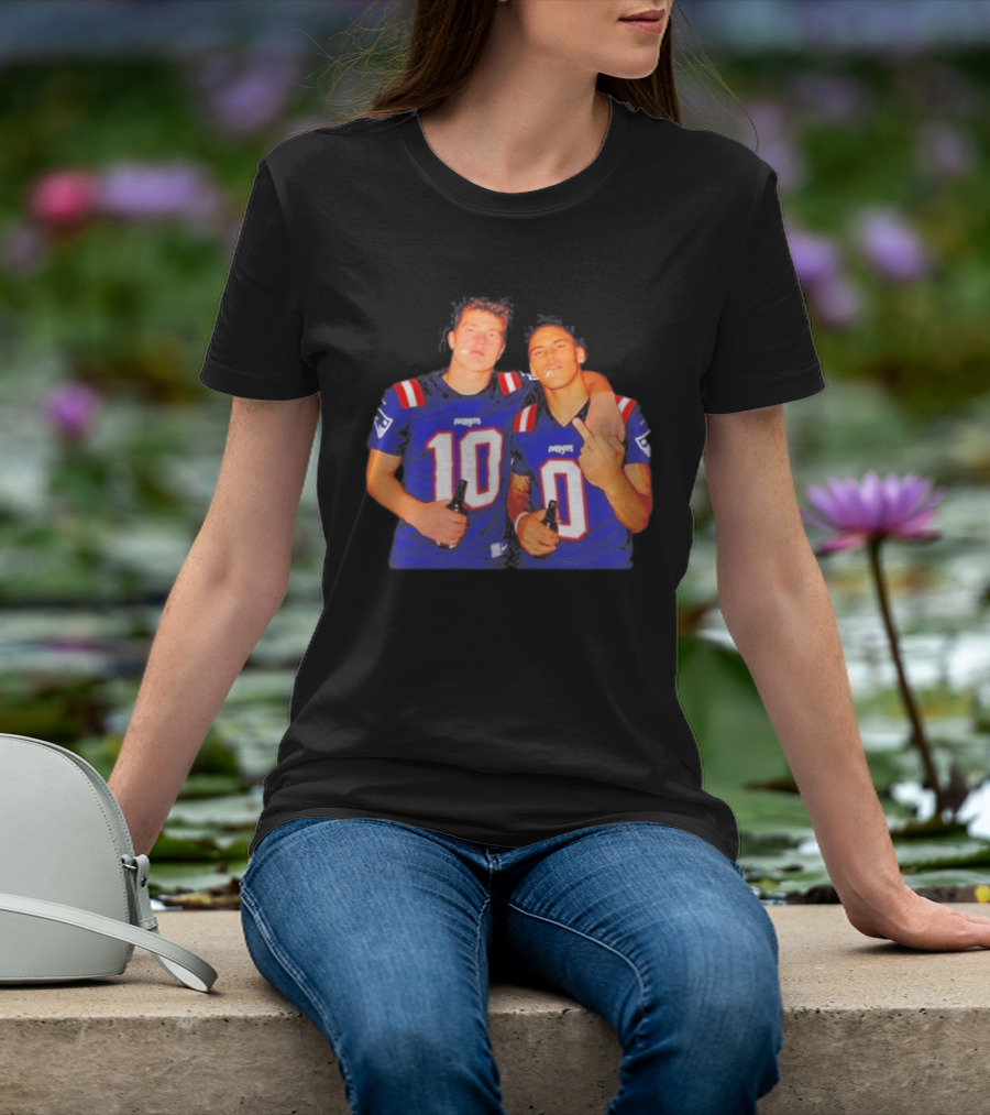 New England Patriots Drake Maye Christian Gonzalez Middle Finger Beer T-Shirt