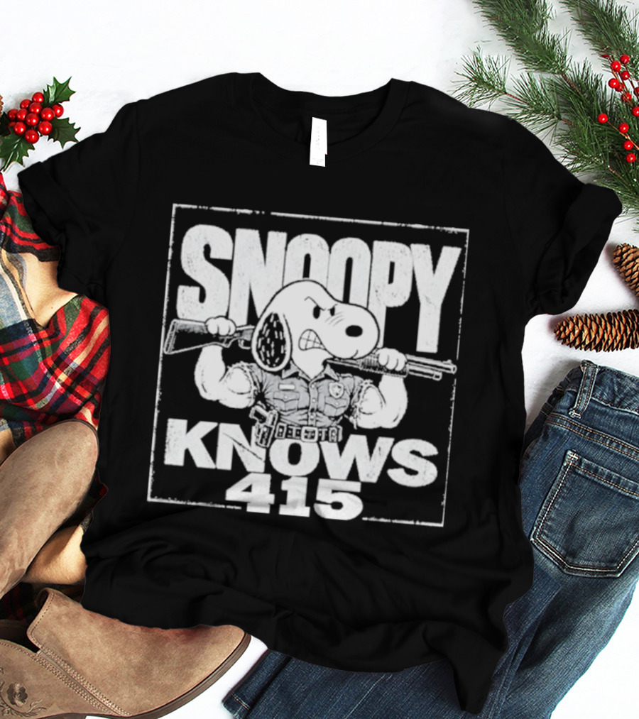 Snoopy Knows 415 Peanuts Police Officer Gun T-Shirt
