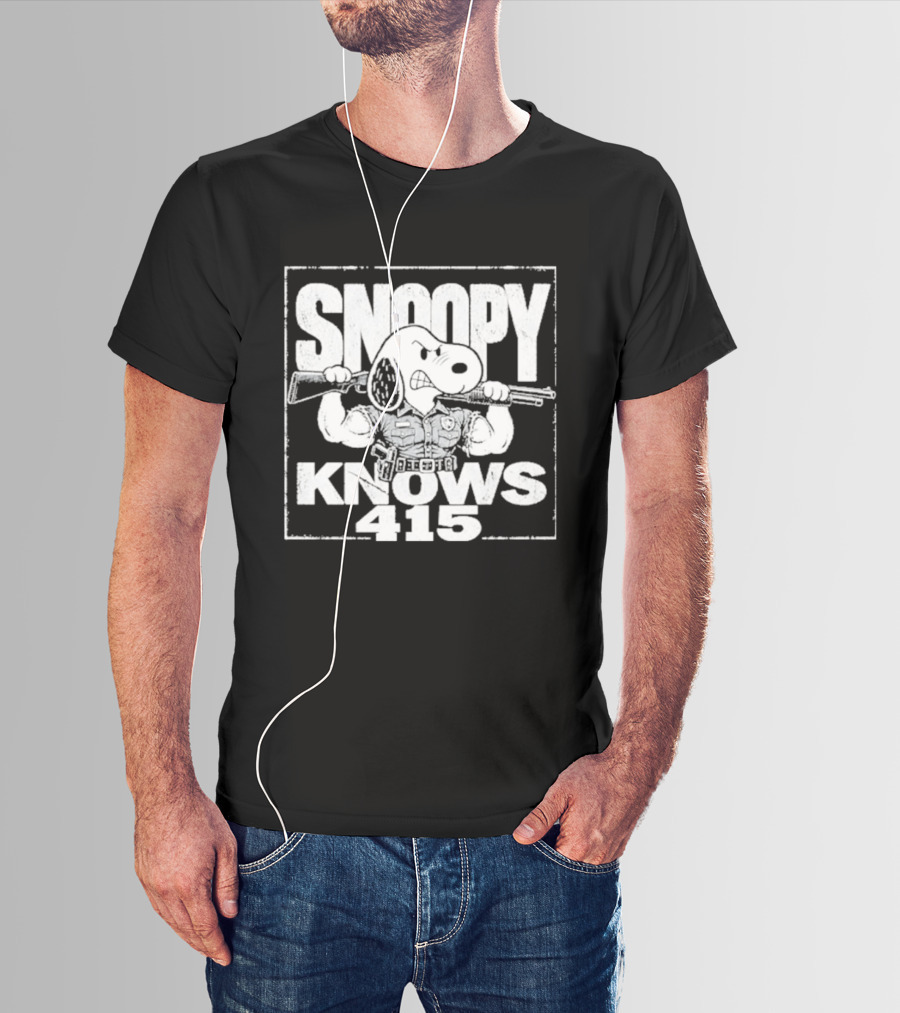 Snoopy Knows 415 Peanuts Police Officer Gun T-Shirt