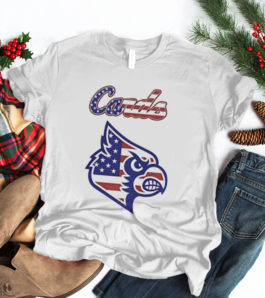 Cards American Flag Cardinal Head Stars Stripes T-Shirt