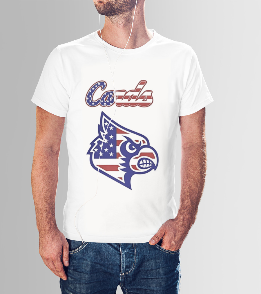 Cards American Flag Cardinal Head Stars Stripes T-Shirt
