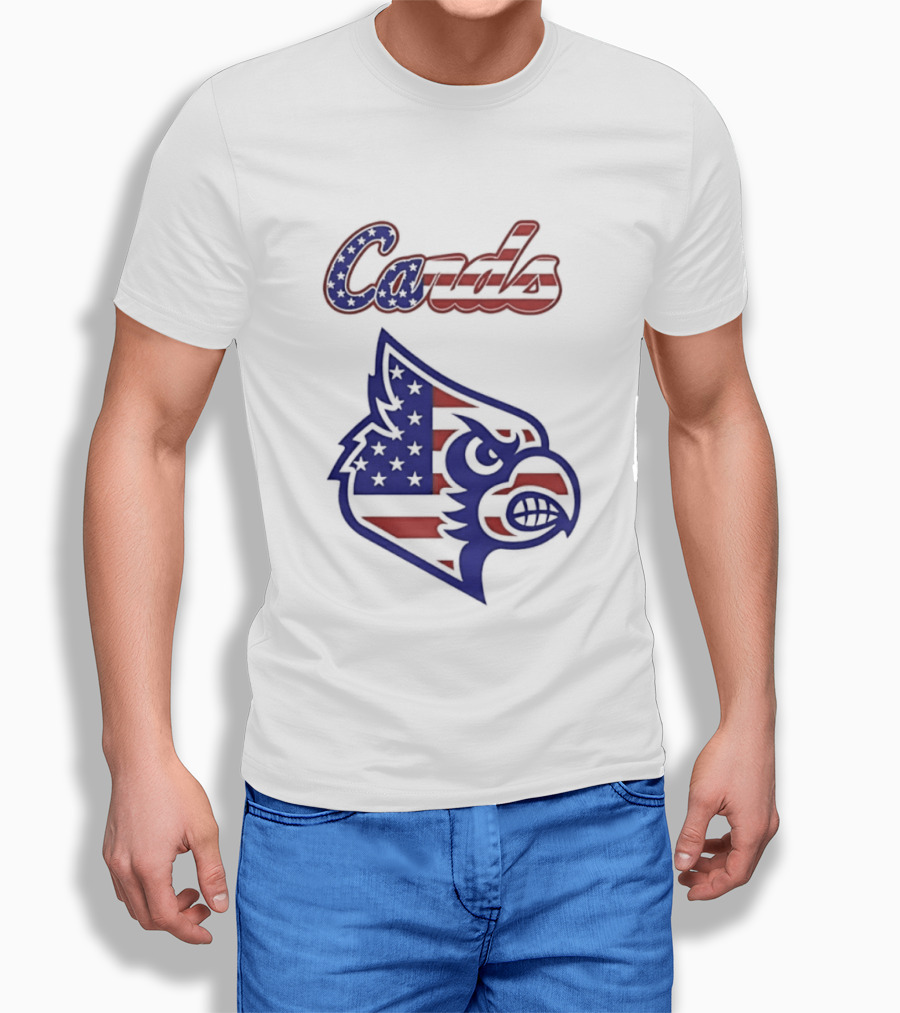 Cards American Flag Cardinal Head Stars Stripes T-Shirt