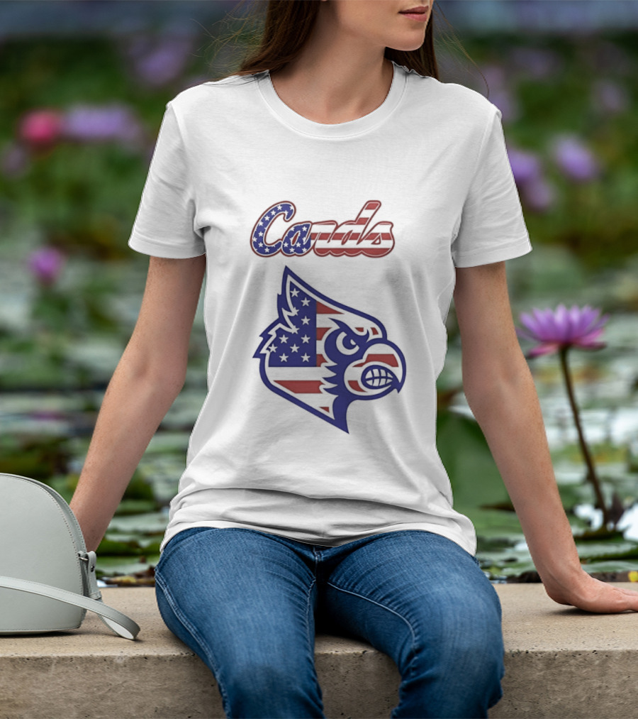 Cards American Flag Cardinal Head Stars Stripes T-Shirt