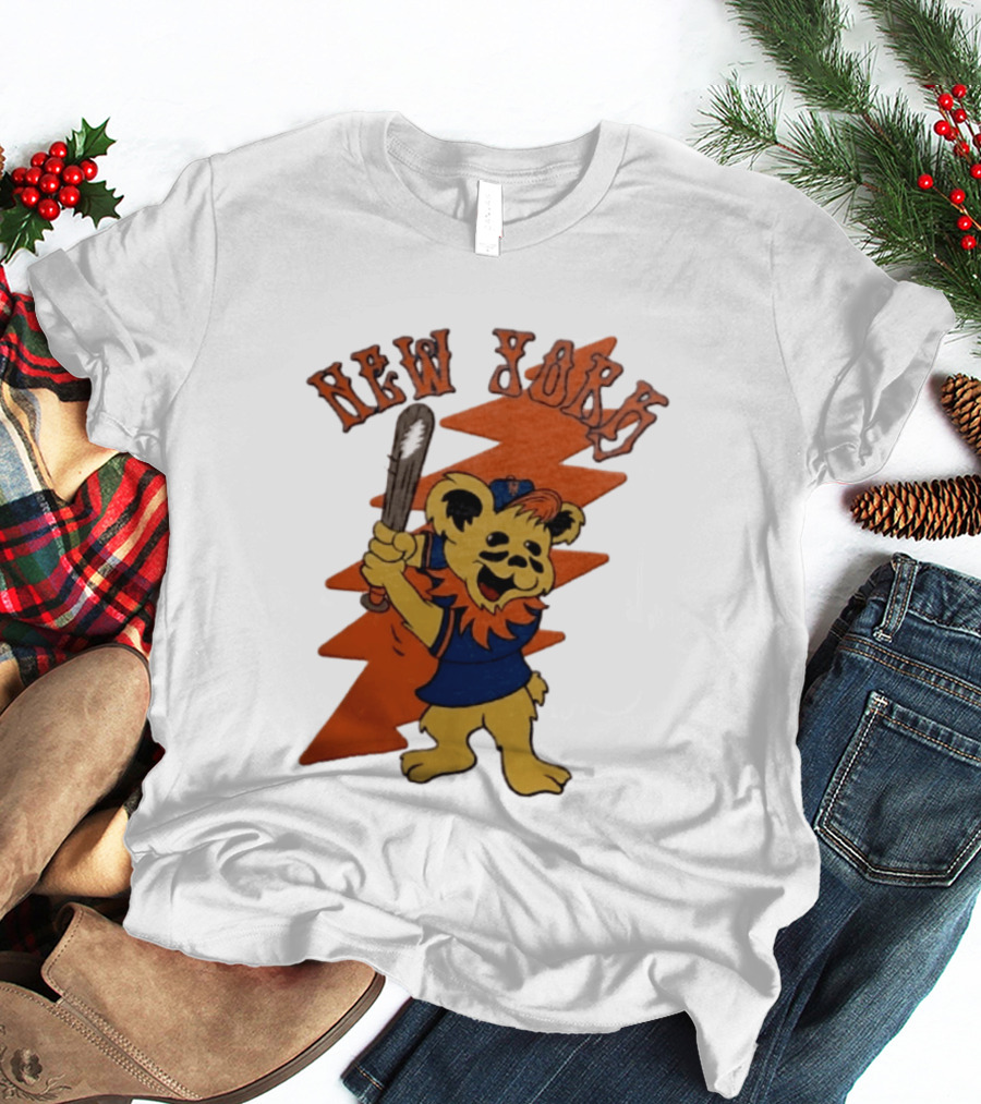 New York Grateful Dead Dancing Bear Batting Baseball Mets MLB T-Shirt