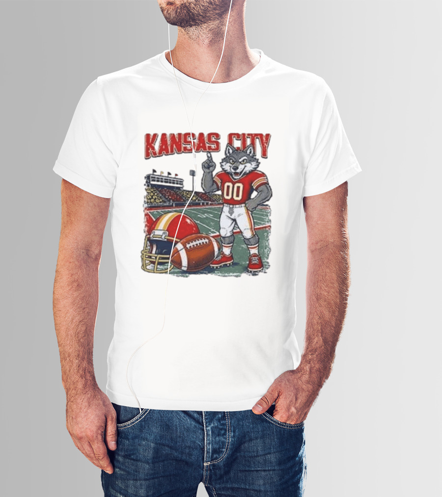 Kansas City Chiefs Wolf Mascot Football Stadium Scene T-Shirt