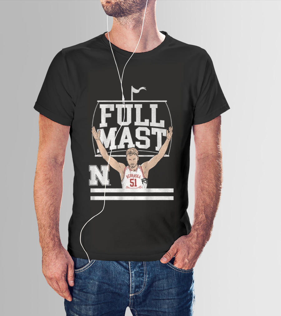 Rienk Mast 51 Full Mast Nebraska Cornhuskers Basketball Cartoon T-Shirt