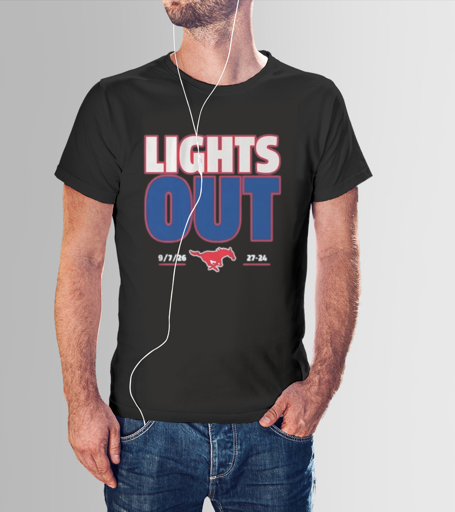 SMU Mustangs Football Lights Out 9 7 26 27 24 T-Shirt