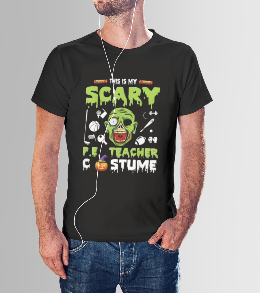 This Is My Scary PE Teacher Costume Zombie Head Sports Equipment Pumpkin T-Shirt