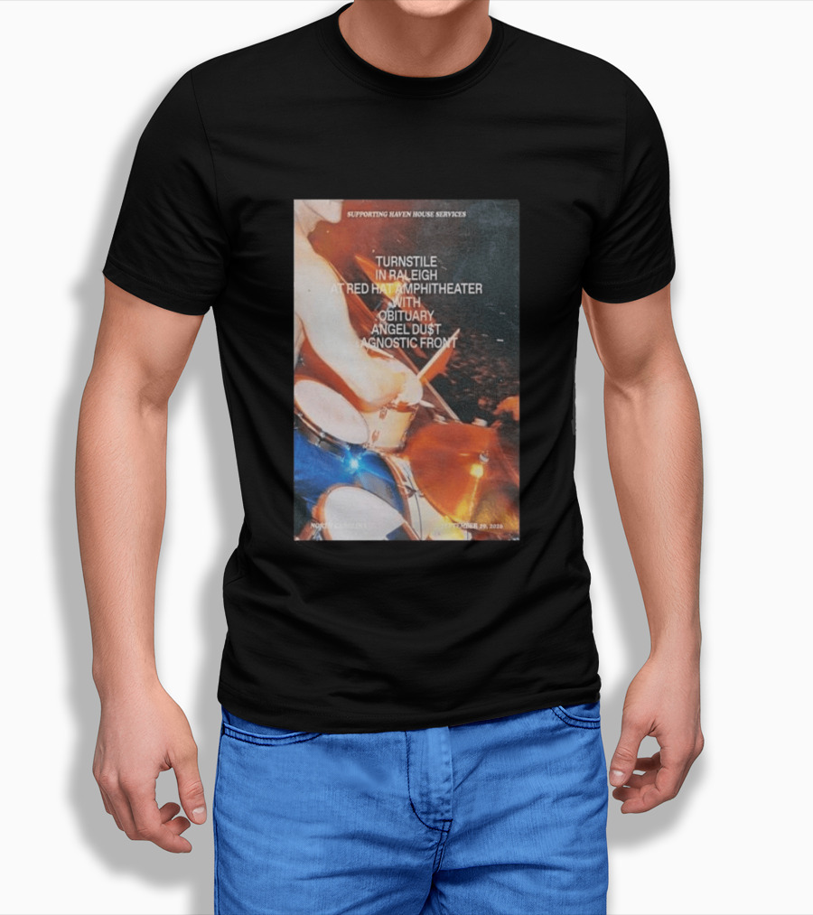 Turnstile Raleigh Red Hat Amphitheater September 29 2026 Obituary Angel Dust Agnostic Front Concert Supporting Haven House Services T-Shirt