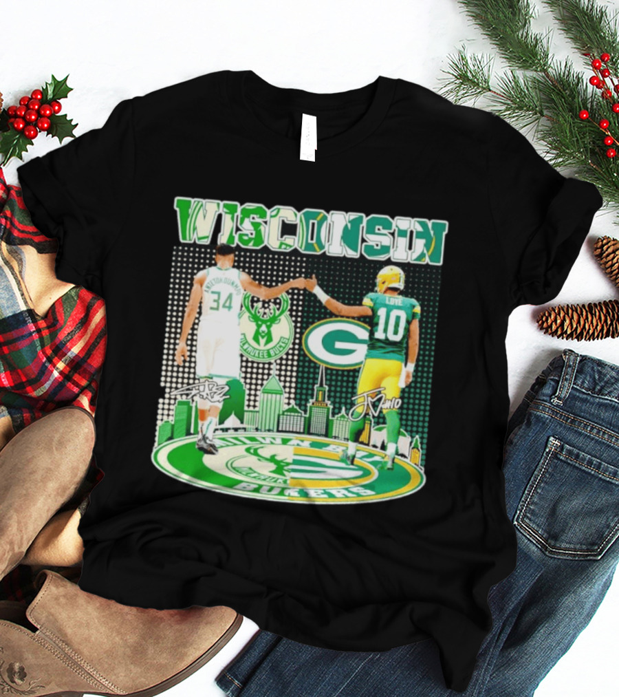 Wisconsin Milwaukee Bucks Giannis Antetokounmpo Green Bay Packers Jordan Love T-Shirt