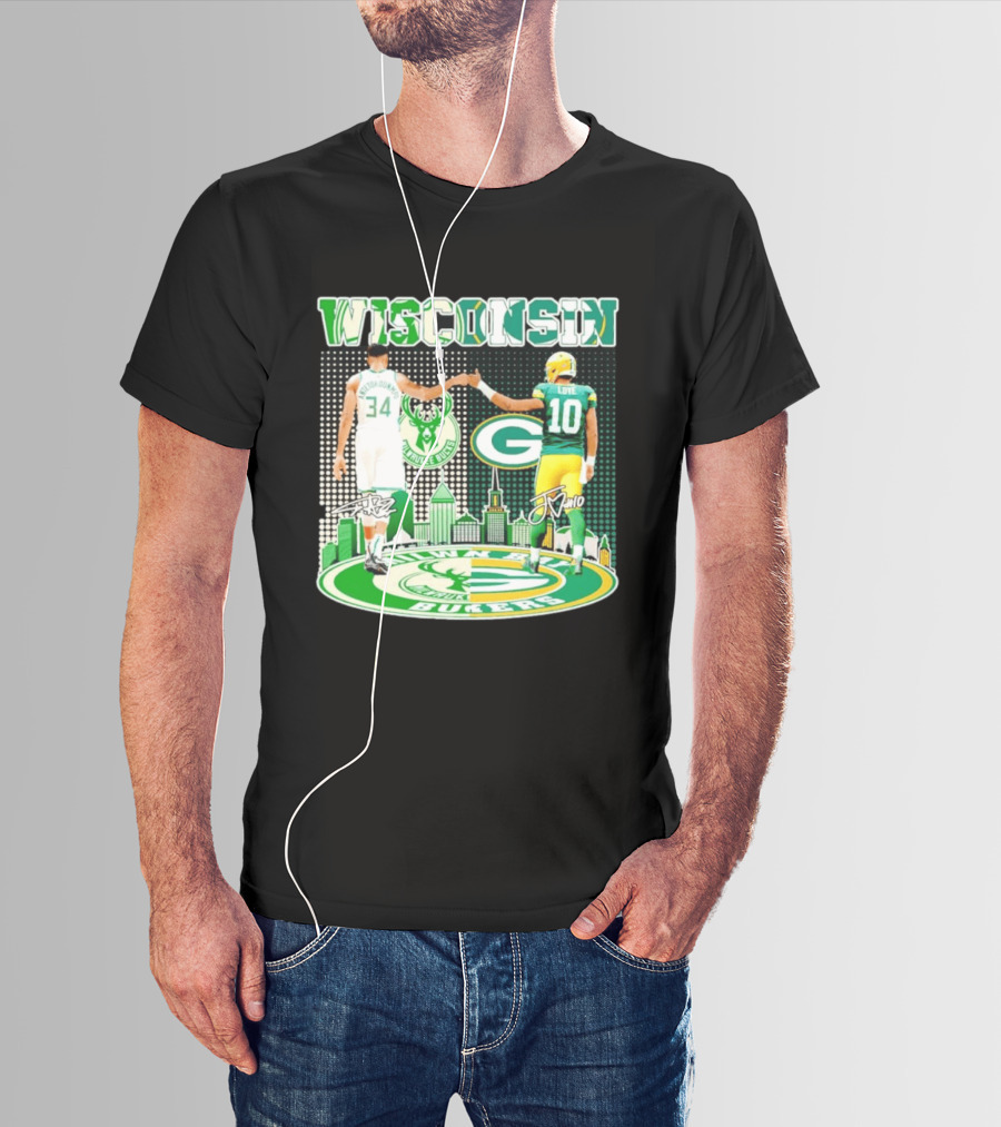 Wisconsin Milwaukee Bucks Giannis Antetokounmpo Green Bay Packers Jordan Love T-Shirt