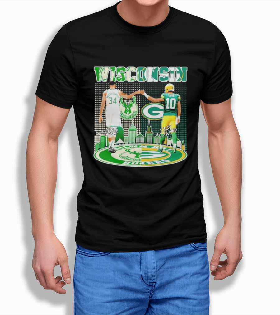 Wisconsin Milwaukee Bucks Giannis Antetokounmpo Green Bay Packers Jordan Love T-Shirt