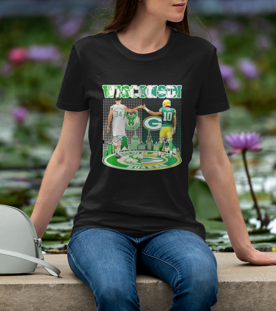 Wisconsin Milwaukee Bucks Giannis Antetokounmpo Green Bay Packers Jordan Love T-Shirt