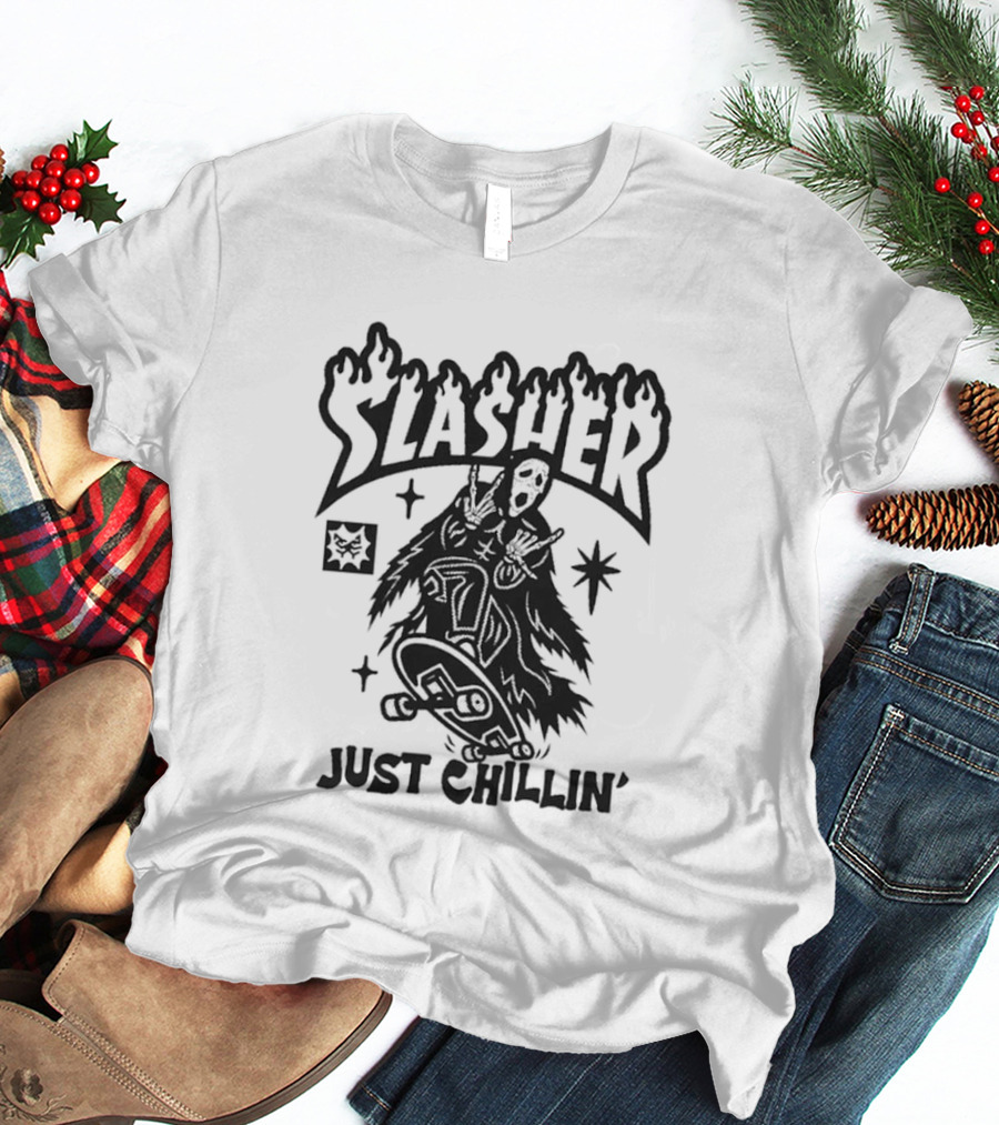Slasher Just Chillin' Ghostface Skateboard Scream Horror T-Shirt