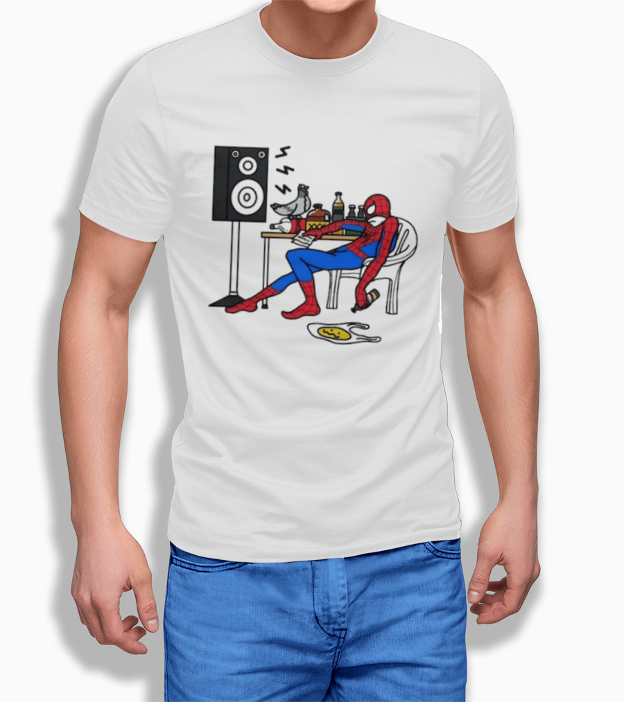 Spider Man Te Quiero Romo Drinking Marvel Speaker Table Scene T-Shirt