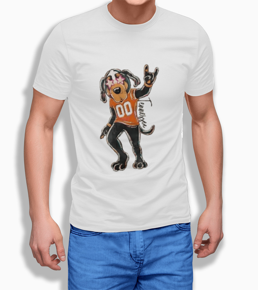 Tennessee Volunteers Cartoon Coonhound 00 Jersey Star Glasses Orange T-Shirt