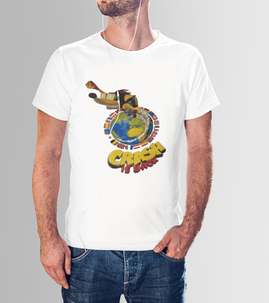 Crash Is Back Jetpack Adventure World Flags Globe Cartoon T-Shirt