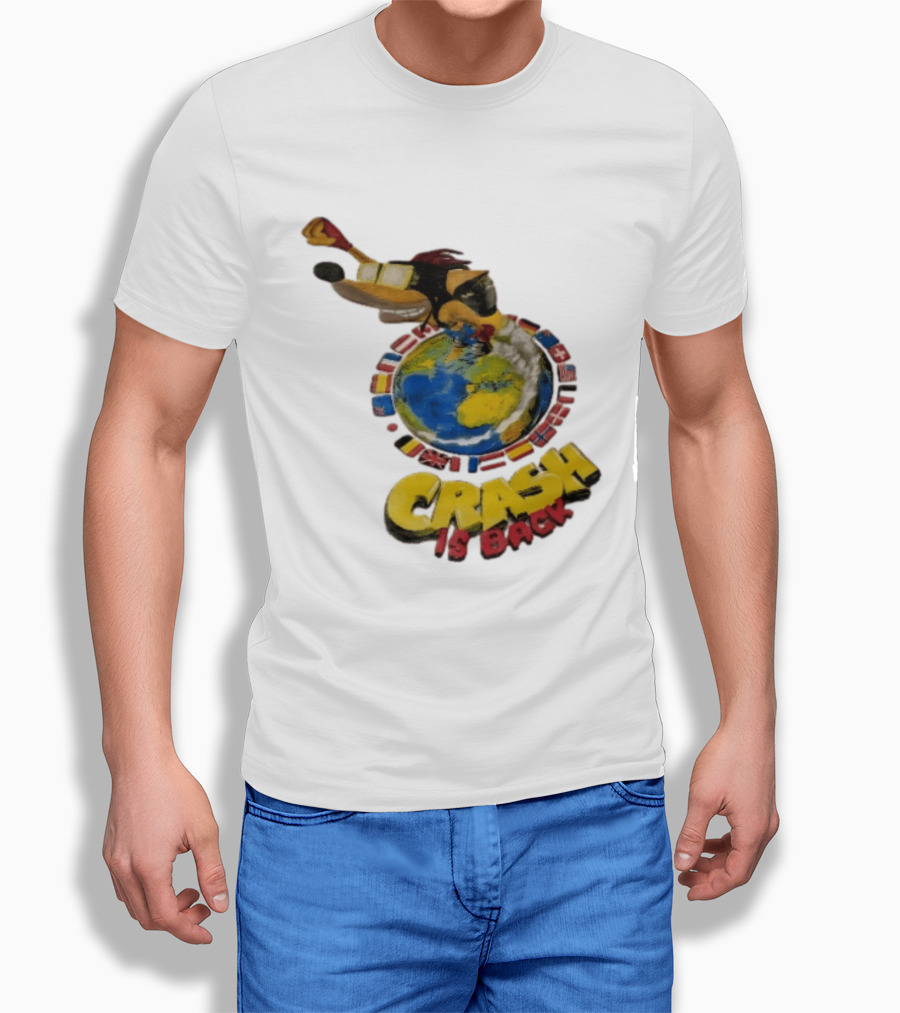 Crash Is Back Jetpack Adventure World Flags Globe Cartoon T-Shirt