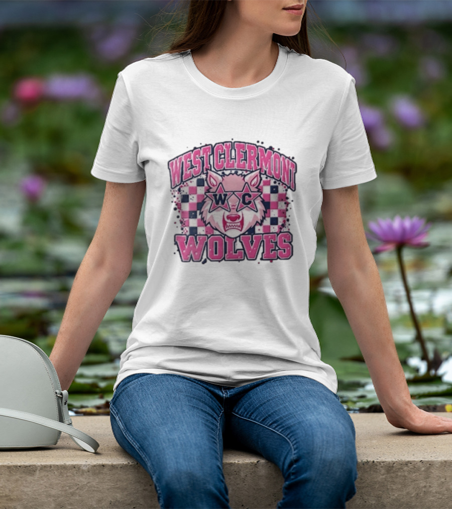West Clermont Wolves WC Pink Star Sunglasses Checkered T-Shirt