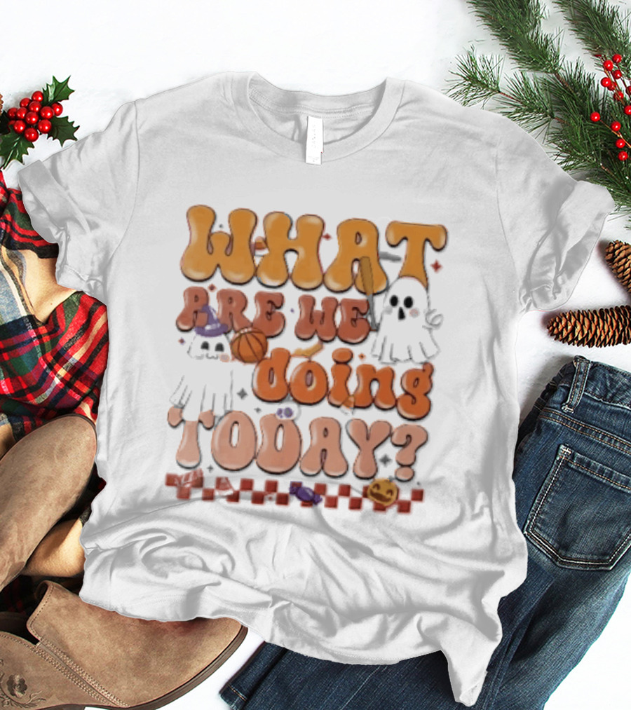 What Are We Doing Today Cartoon Halloween Ghosts Basketball Baseball Boo Shop T-Shirt