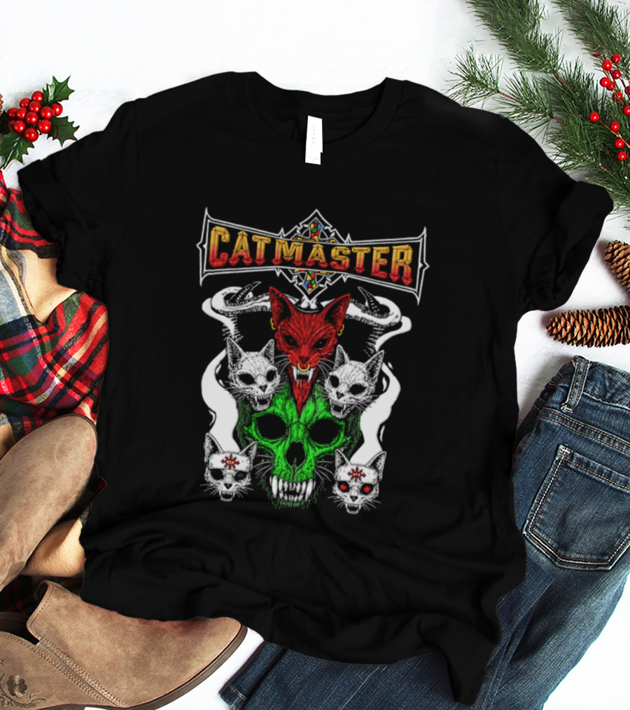 Catmaster Occult Cat Skull Metal Gothic Supernatural Feline Skulls T-Shirt
