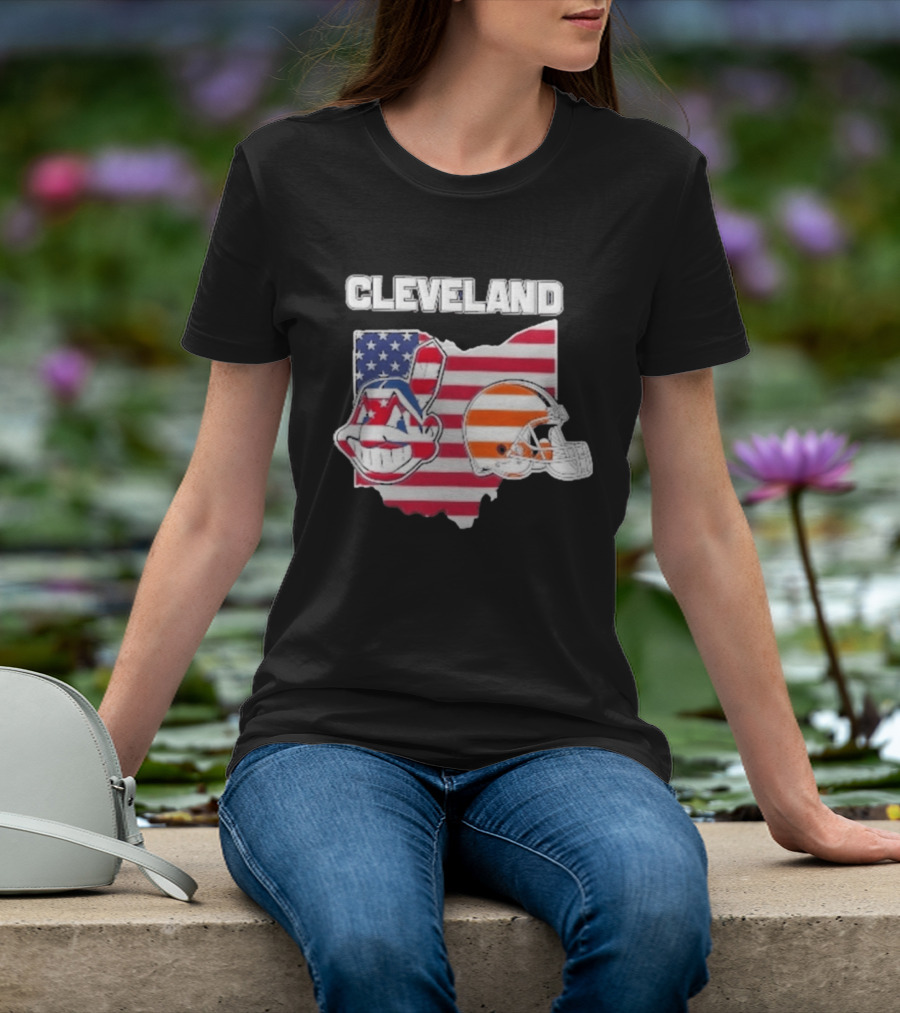 Cleveland Indians Browns Ohio State Map With Flags T-Shirt