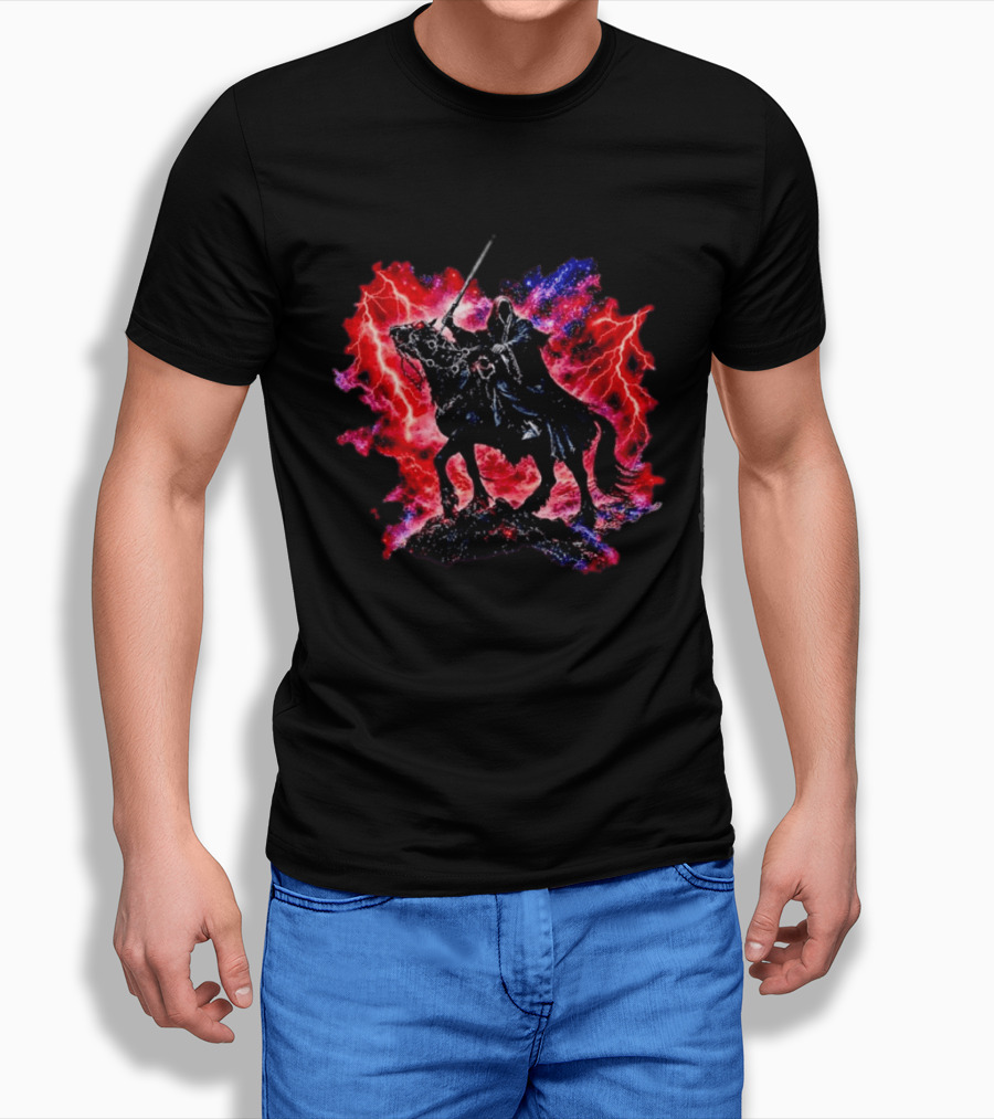 Grim Reaper On Horse With Lightning And Cosmic Galaxy T-Shirt