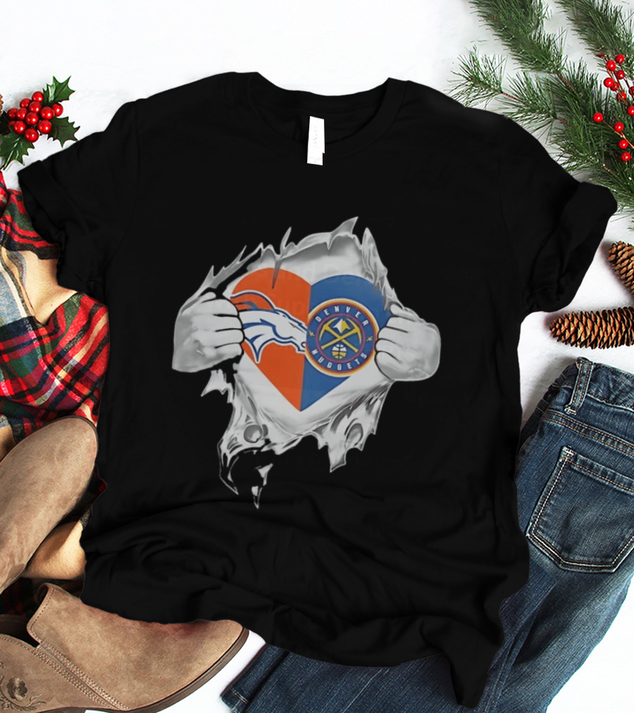 Denver Broncos Nuggets Heart Superman Chest Rip T-Shirt