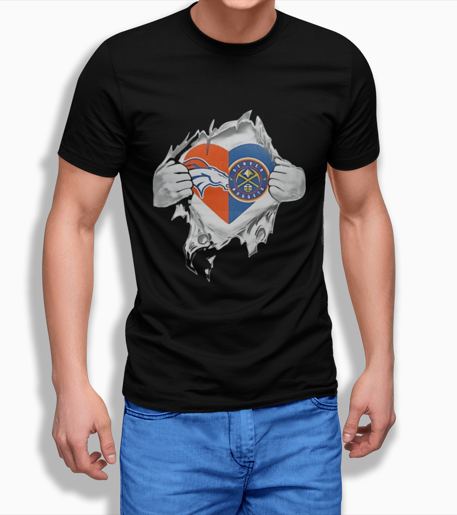 Denver Broncos Nuggets Heart Superman Chest Rip T-Shirt