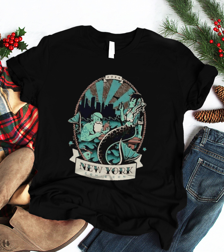 New York Comic Con 2026 Mermaid Merman City Skyline Ocean T-Shirt
