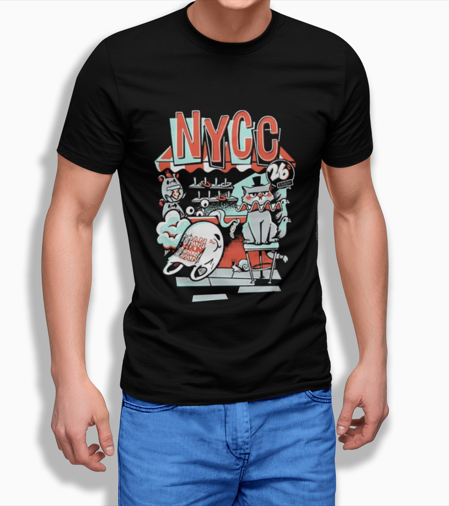 NYCC 26 Cent 1 Throw Carnival Cat Retro Style Comic Fairground Fun T-Shirt