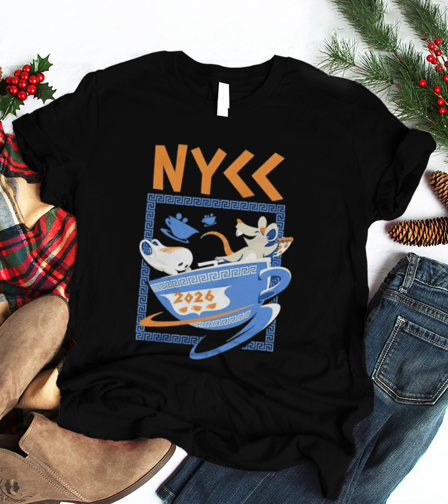 NYCC 2026 Pizza Rat Cup Greek Pattern Tea Event T-Shirt