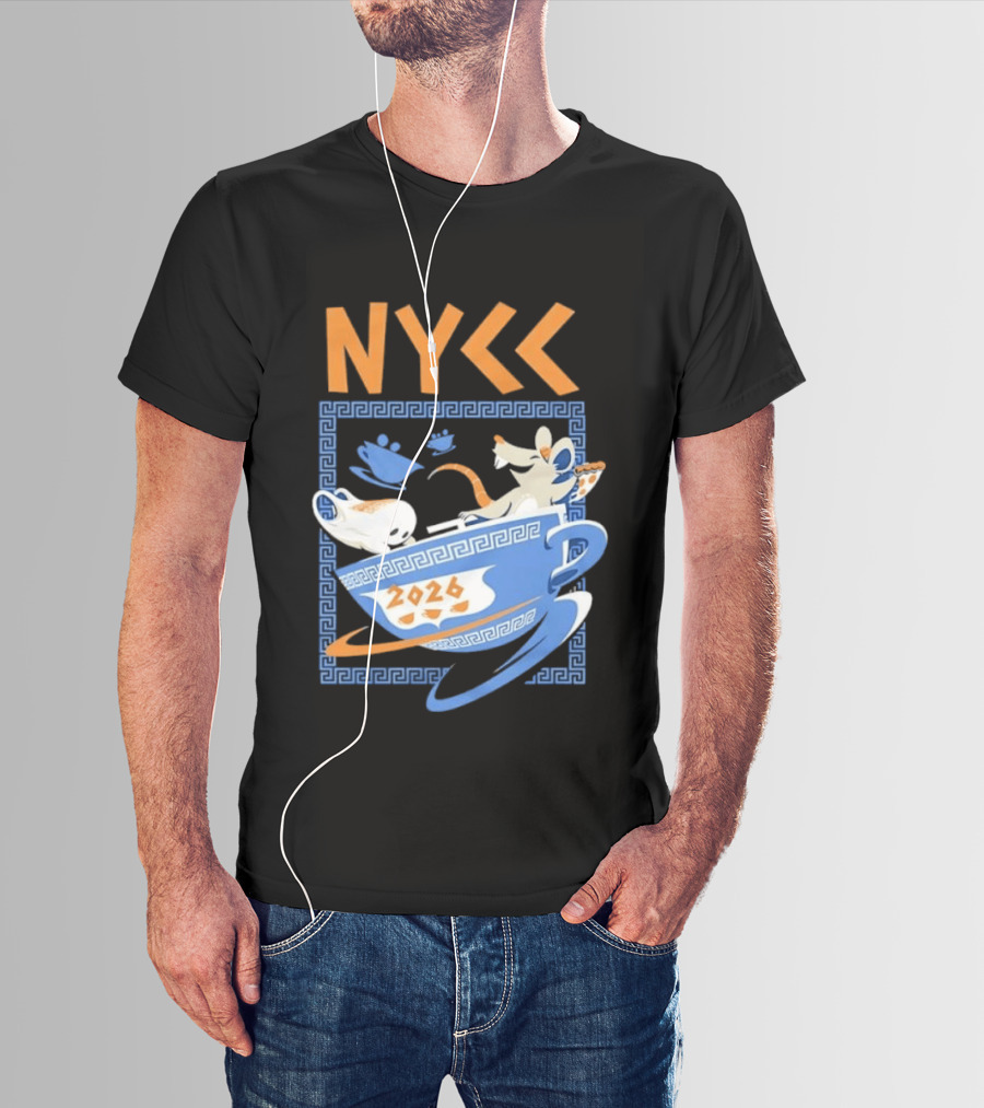 NYCC 2026 Pizza Rat Cup Greek Pattern Tea Event T-Shirt
