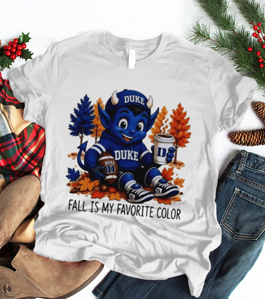 Duke Blue Devils Fall Is My Favorite Color Football Coffee Autumn Leaves T-Shirt