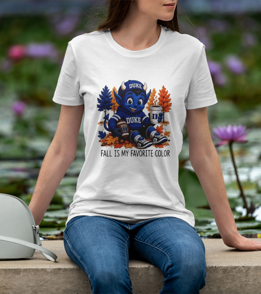 Duke Blue Devils Fall Is My Favorite Color Football Coffee Autumn Leaves T-Shirt