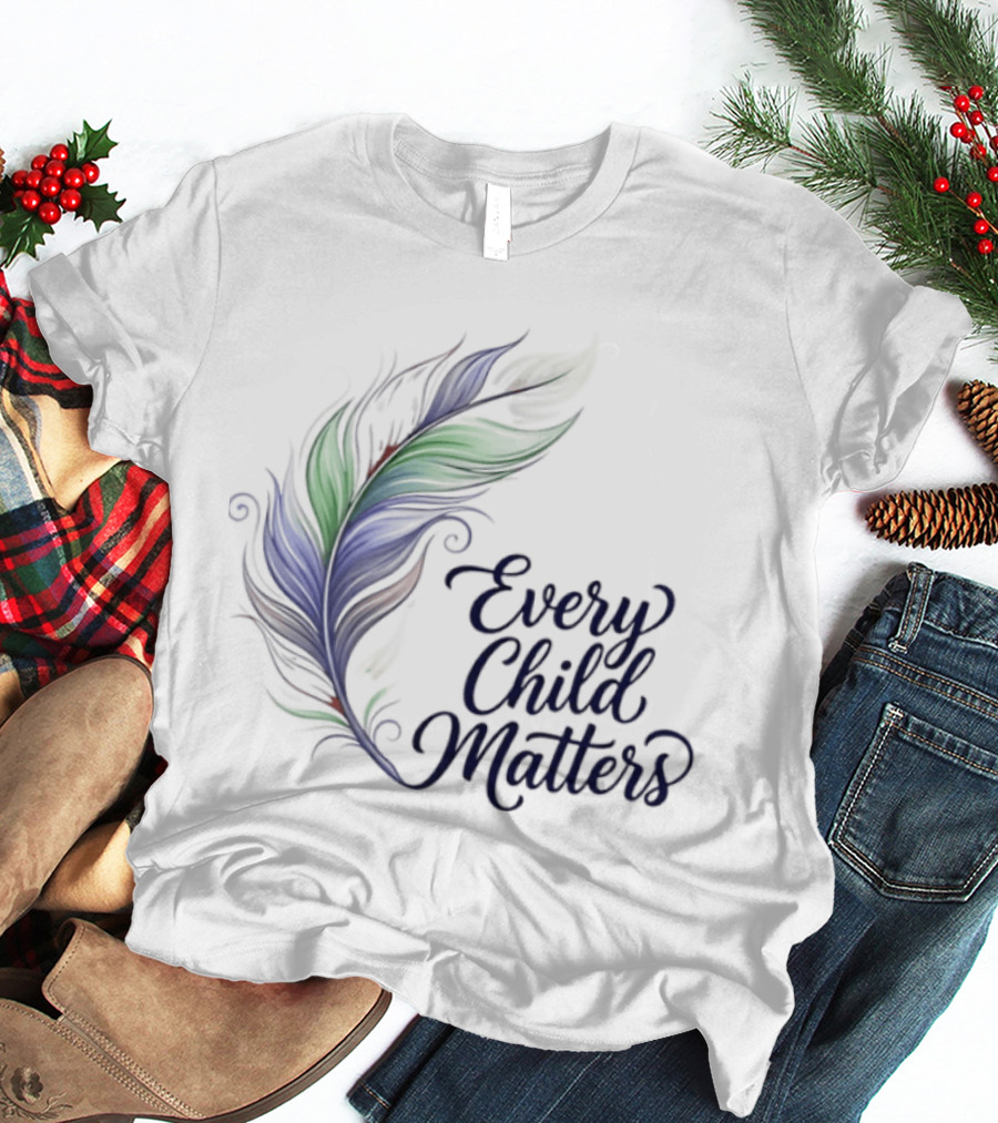 Every Child Matters Colorful Feather Orange Day Awareness T-Shirt