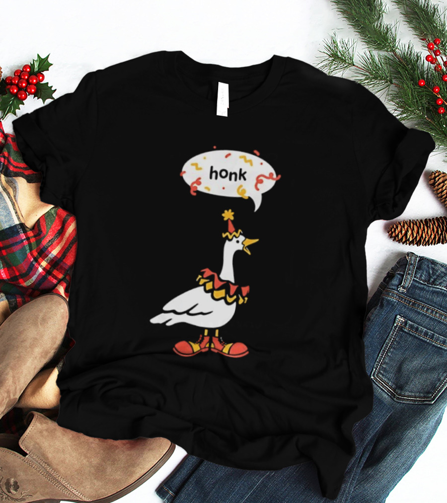 Honk Clown Goose Circus Costume With Confetti Speech Bubble T-Shirt