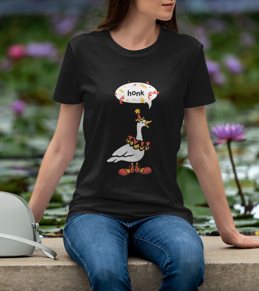 Honk Clown Goose Circus Costume With Confetti Speech Bubble T-Shirt