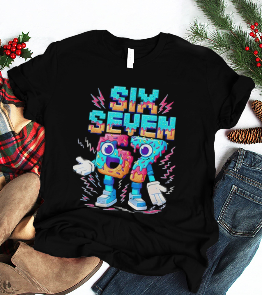 Six Seven Donut Cartoon Sprinkles With Colorful Numbers And Playful T-Shirt